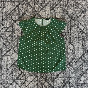 SHEIN Green and White Polka Dot Blouse with Cap Sleeves